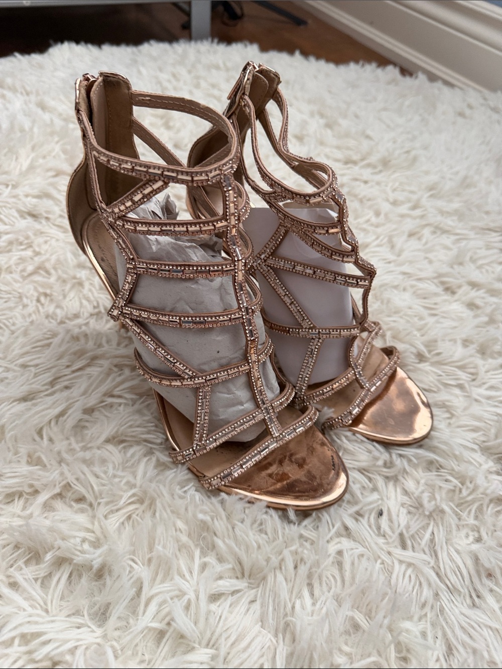 Aldo Rose Gold Crystal-Strap Stiletto Heels